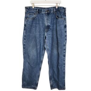 CARHARTT Jeans Mens 38 x 29.5 Blue Plaid Flannel Lined‎ Relaxed Fit Workwear